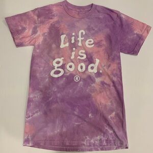 Life Is Good Women’s Tie Dye T-Shirt Size Small Pink Purple Short Sleeve Tee